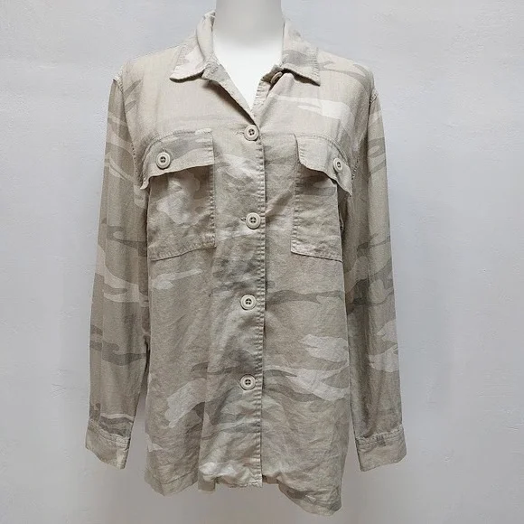 Rails Everett Desert Camo Shirt Women's XS Beige Linen Blend Utility Military - Picture 1 of 8